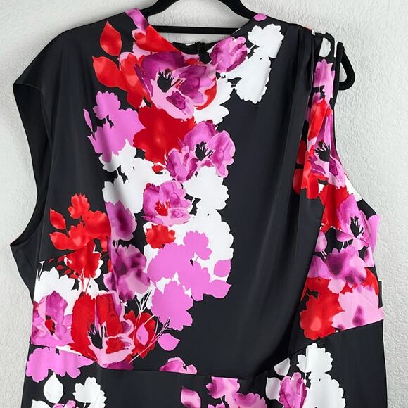 Maggy London Woman Multi Black Floral Asymmetric Charmeuse Midi Dress 24W NWT - Picture 6 of 13
